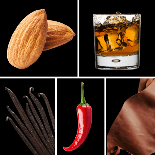 Preview: Duftnoten des Profumo D’oro Herrenparfums mit Rum, Bittermandel, Orangenblüte, Tonkabohne, Labdanum, Chili, Vanille, Leder und Benzoe