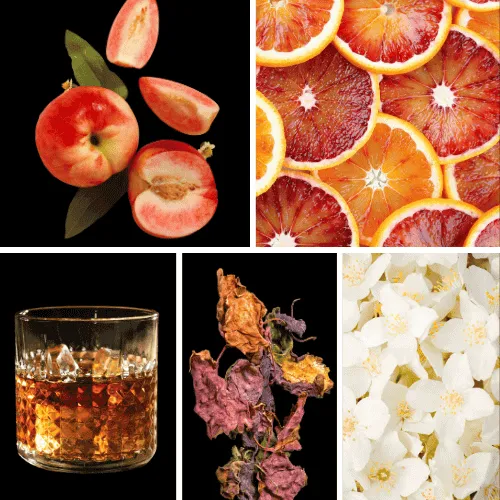 Duftnoten: Pfirsich, Blutorange, Rum, Patchouli, Jasmin Duftnoten: Pfirsich, Blutorange, Rum, Patchouli, Jasmin
