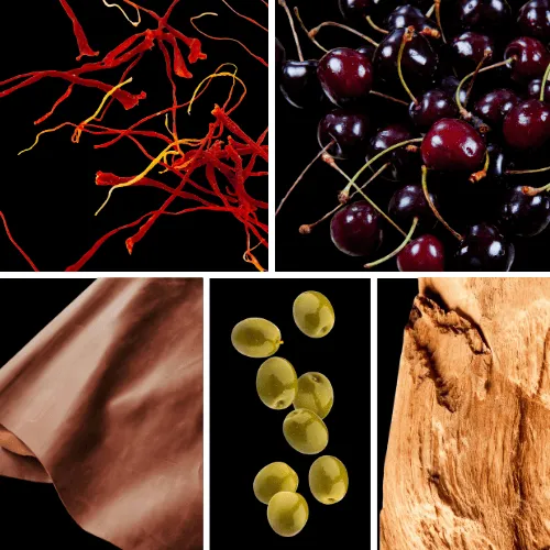 Duftnoten: Safran, dunkle Kirschen, Leder, Olive, holzige Noten