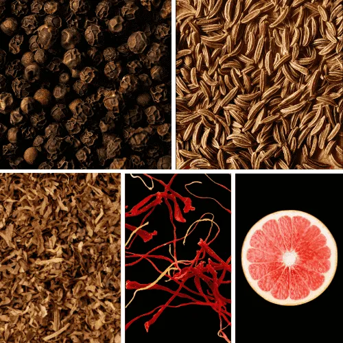 Duftnoten: schwarzer Pfeffer, Kümmel, Tabak, Safran, Grapefruit