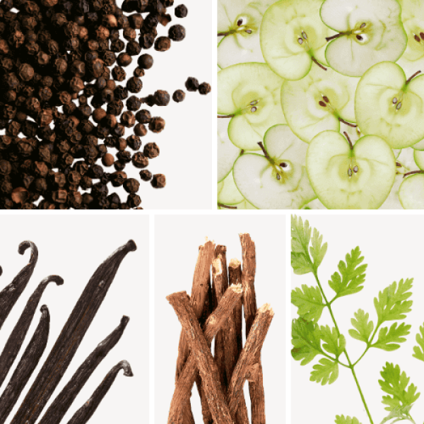 Duftnoten: Pfeffer, Apfel, Vanille, holzige- Noten, Koriander