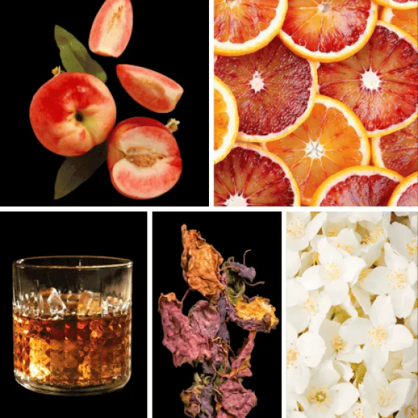 Duftnoten: Pfirsich, Blutorange, Rum, Patchouli, Jasmin Duftnoten: Pfirsich, Blutorange, Rum, Patchouli, Jasmin