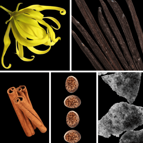 Duftnoten: Yang-Ylang, Vanille, Zimt, Muskat, Moschus