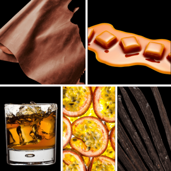Duftnoten: Leder, Karamell, Rum, Passionsfrucht, Vanille