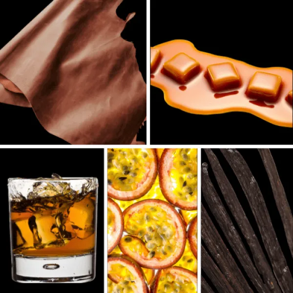 Duftnoten: Leder, Karamell, Rum, Passionsfrucht, Vanille Duftnoten: Leder, Karamell, Rum, Passionsfrucht, Vanille